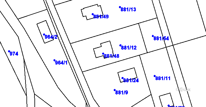 Parcela st. 881/48 v KÚ Těchov, Katastrální mapa
