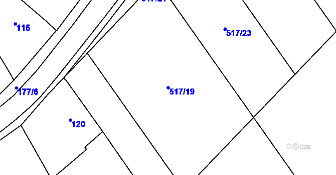 Parcela st. 517/19 v KÚ Těchov, Katastrální mapa