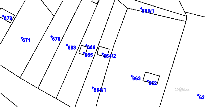 Parcela st. 664/2 v KÚ Těchov, Katastrální mapa