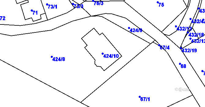 Parcela st. 424/10 v KÚ Těchov, Katastrální mapa