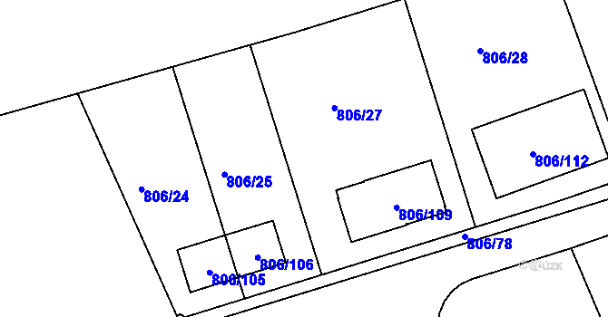 Parcela st. 806/26 v KÚ Těchov, Katastrální mapa