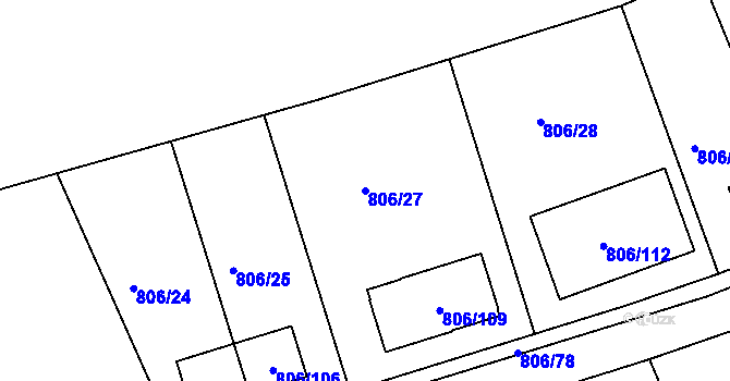 Parcela st. 806/27 v KÚ Těchov, Katastrální mapa