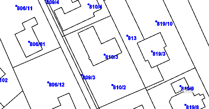 Parcela st. 810/3 v KÚ Těchov, Katastrální mapa