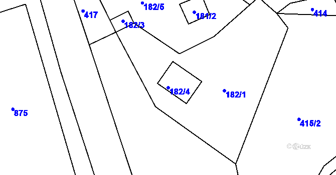 Parcela st. 182/4 v KÚ Těchov, Katastrální mapa