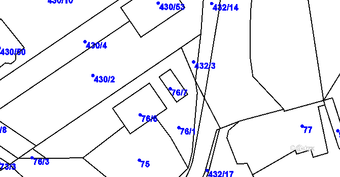 Parcela st. 76/7 v KÚ Těchov, Katastrální mapa