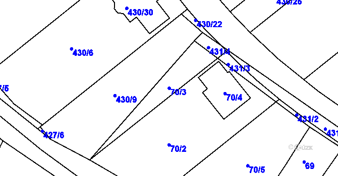 Parcela st. 70/3 v KÚ Těchov, Katastrální mapa