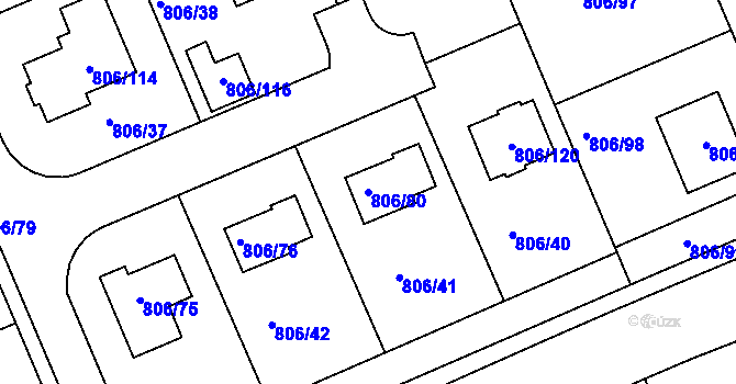 Parcela st. 806/80 v KÚ Těchov, Katastrální mapa