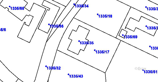 Parcela st. 1335/35 v KÚ Těchov, Katastrální mapa