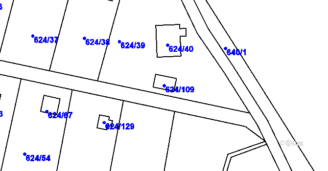 Parcela st. 624/109 v KÚ Těchov, Katastrální mapa