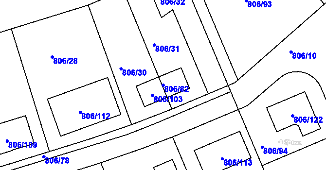 Parcela st. 806/82 v KÚ Těchov, Katastrální mapa