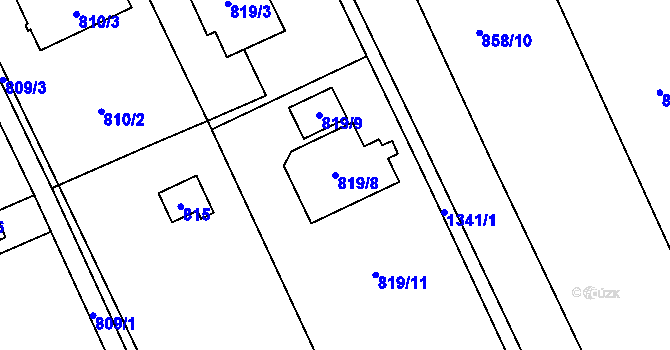 Parcela st. 819/8 v KÚ Těchov, Katastrální mapa