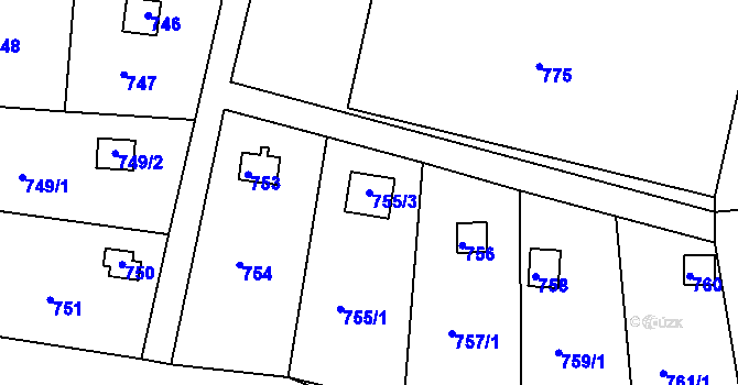 Parcela st. 755/3 v KÚ Těchov, Katastrální mapa