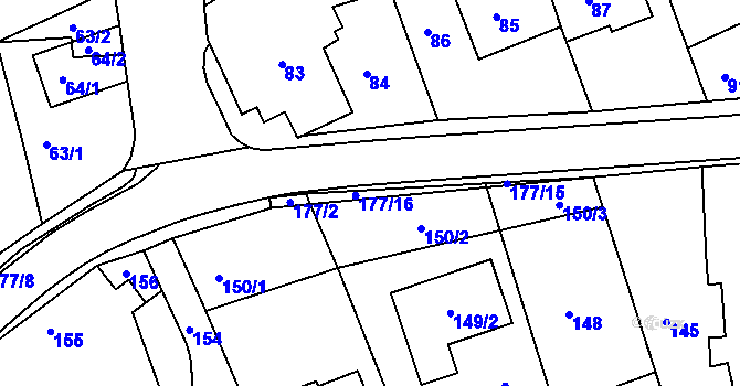 Parcela st. 177/16 v KÚ Těchov, Katastrální mapa