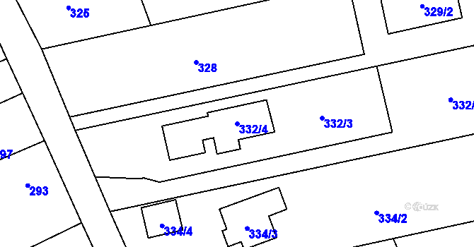Parcela st. 332/4 v KÚ Těchov, Katastrální mapa