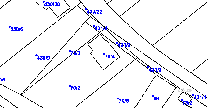 Parcela st. 70/4 v KÚ Těchov, Katastrální mapa
