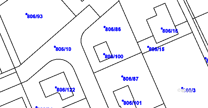 Parcela st. 806/100 v KÚ Těchov, Katastrální mapa