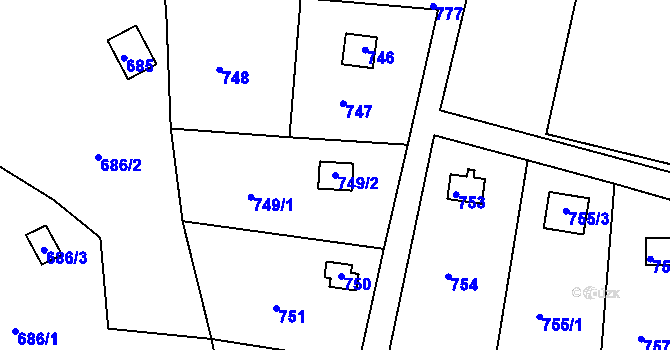 Parcela st. 749/2 v KÚ Těchov, Katastrální mapa