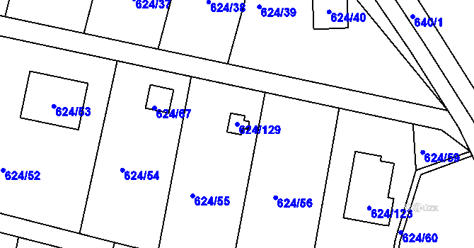 Parcela st. 624/129 v KÚ Těchov, Katastrální mapa