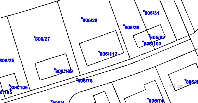 Parcela st. 806/112 v KÚ Těchov, Katastrální mapa