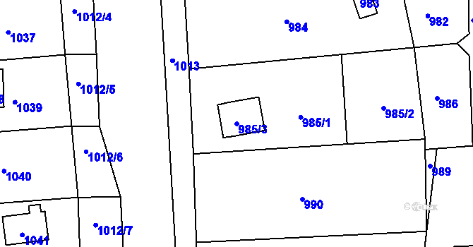 Parcela st. 985/3 v KÚ Těchov, Katastrální mapa