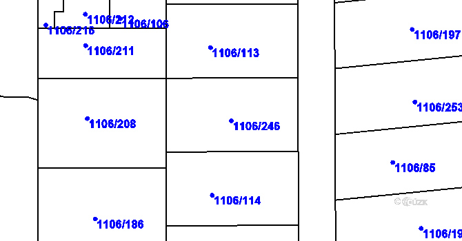 Parcela st. 1106/246 v KÚ Těchov, Katastrální mapa