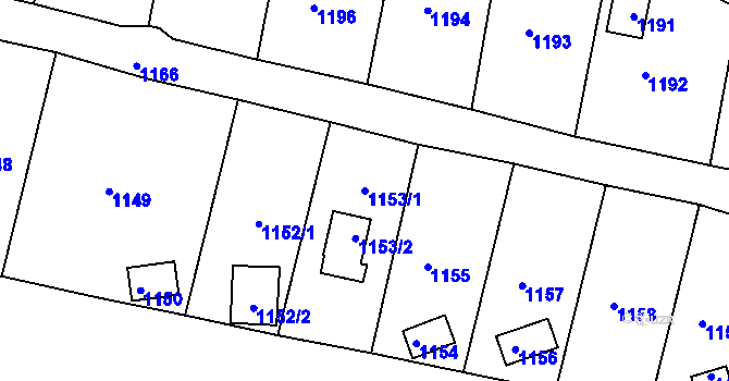 Parcela st. 1153/1 v KÚ Těchov, Katastrální mapa