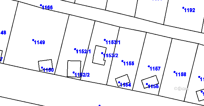 Parcela st. 1153/2 v KÚ Těchov, Katastrální mapa