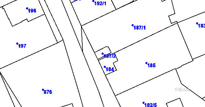 Parcela st. 187/2 v KÚ Těchov, Katastrální mapa
