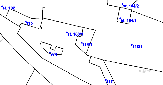Parcela st. 114/1 v KÚ Telce, Katastrální mapa