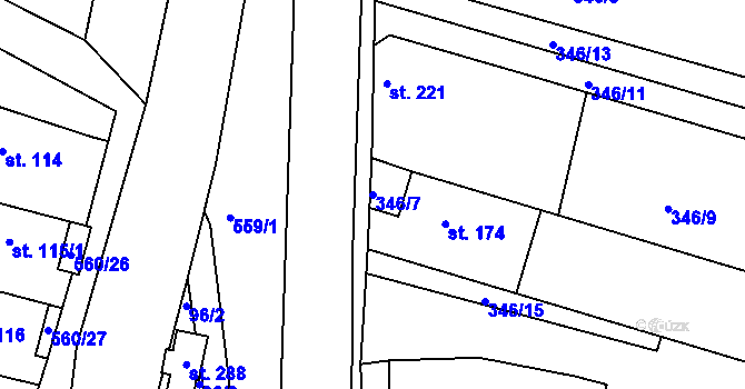 Parcela st. 346/7 v KÚ Telce, Katastrální mapa