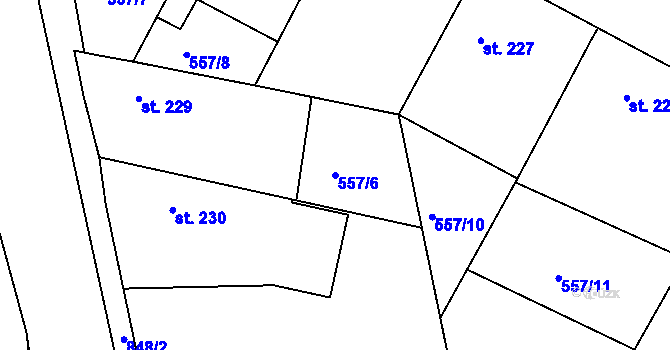 Parcela st. 557/6 v KÚ Telce, Katastrální mapa