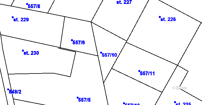 Parcela st. 557/10 v KÚ Telce, Katastrální mapa