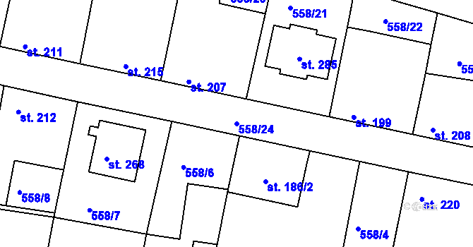 Parcela st. 558/24 v KÚ Telce, Katastrální mapa