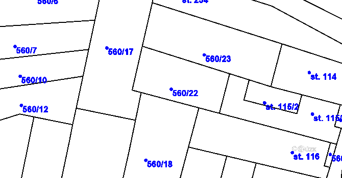 Parcela st. 560/22 v KÚ Telce, Katastrální mapa