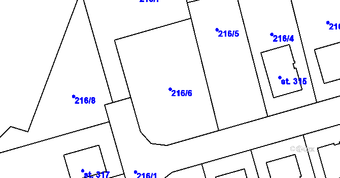 Parcela st. 216/6 v KÚ Telce, Katastrální mapa