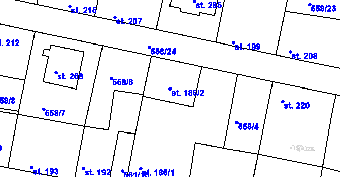 Parcela st. 186/2 v KÚ Telce, Katastrální mapa