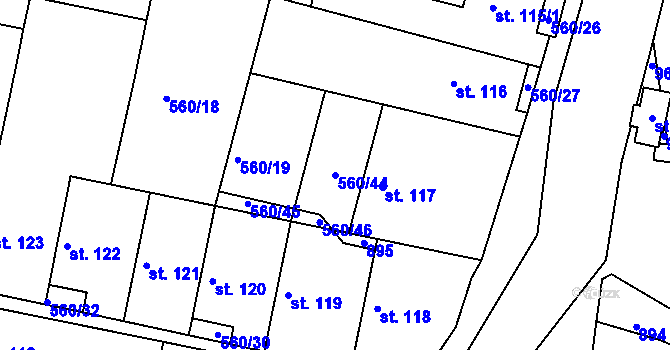 Parcela st. 560/44 v KÚ Telce, Katastrální mapa