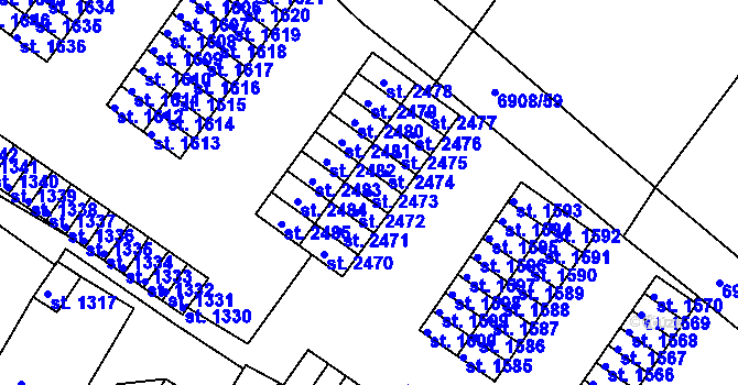 Parcela st. 2473 v KÚ Telč, Katastrální mapa
