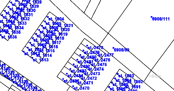 Parcela st. 2478 v KÚ Telč, Katastrální mapa