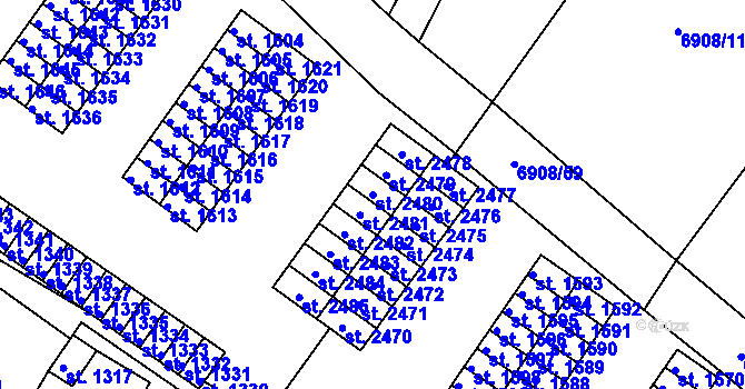 Parcela st. 2480 v KÚ Telč, Katastrální mapa