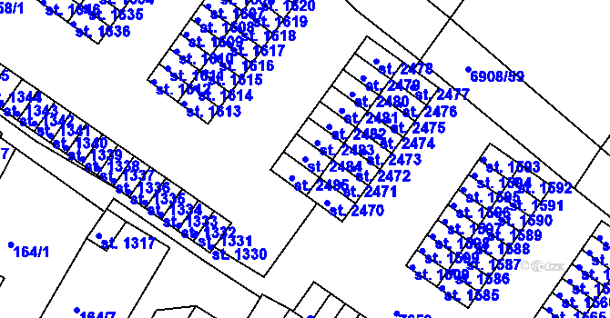 Parcela st. 2484 v KÚ Telč, Katastrální mapa