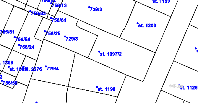 Parcela st. 1097/2 v KÚ Telč, Katastrální mapa