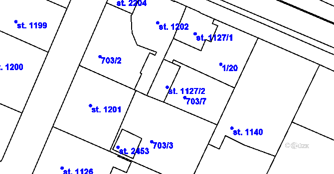 Parcela st. 1127/2 v KÚ Telč, Katastrální mapa