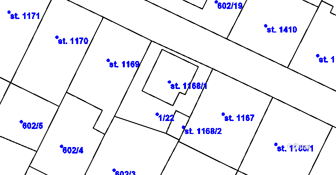 Parcela st. 1168/1 v KÚ Telč, Katastrální mapa