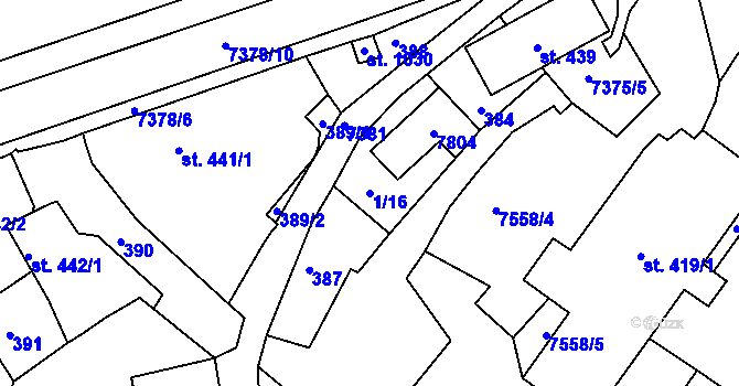 Parcela st. 1/16 v KÚ Telč, Katastrální mapa