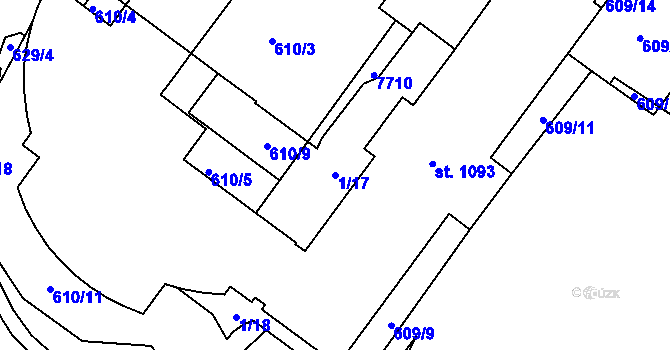 Parcela st. 1/17 v KÚ Telč, Katastrální mapa