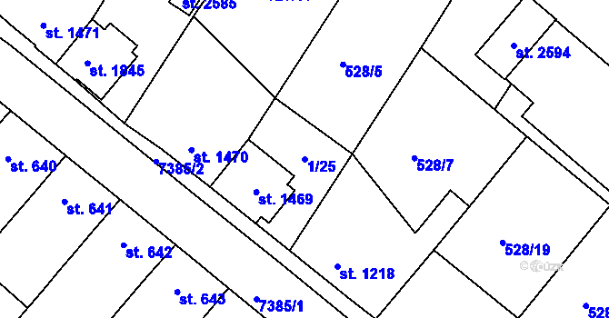Parcela st. 1/25 v KÚ Telč, Katastrální mapa