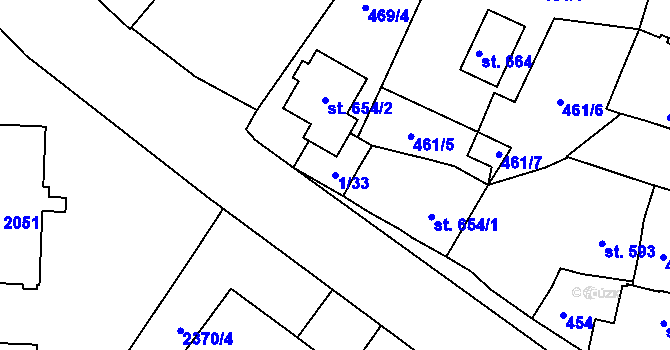 Parcela st. 1/33 v KÚ Telč, Katastrální mapa