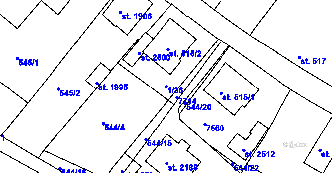 Parcela st. 1/36 v KÚ Telč, Katastrální mapa