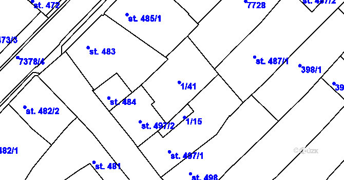 Parcela st. 1/41 v KÚ Telč, Katastrální mapa